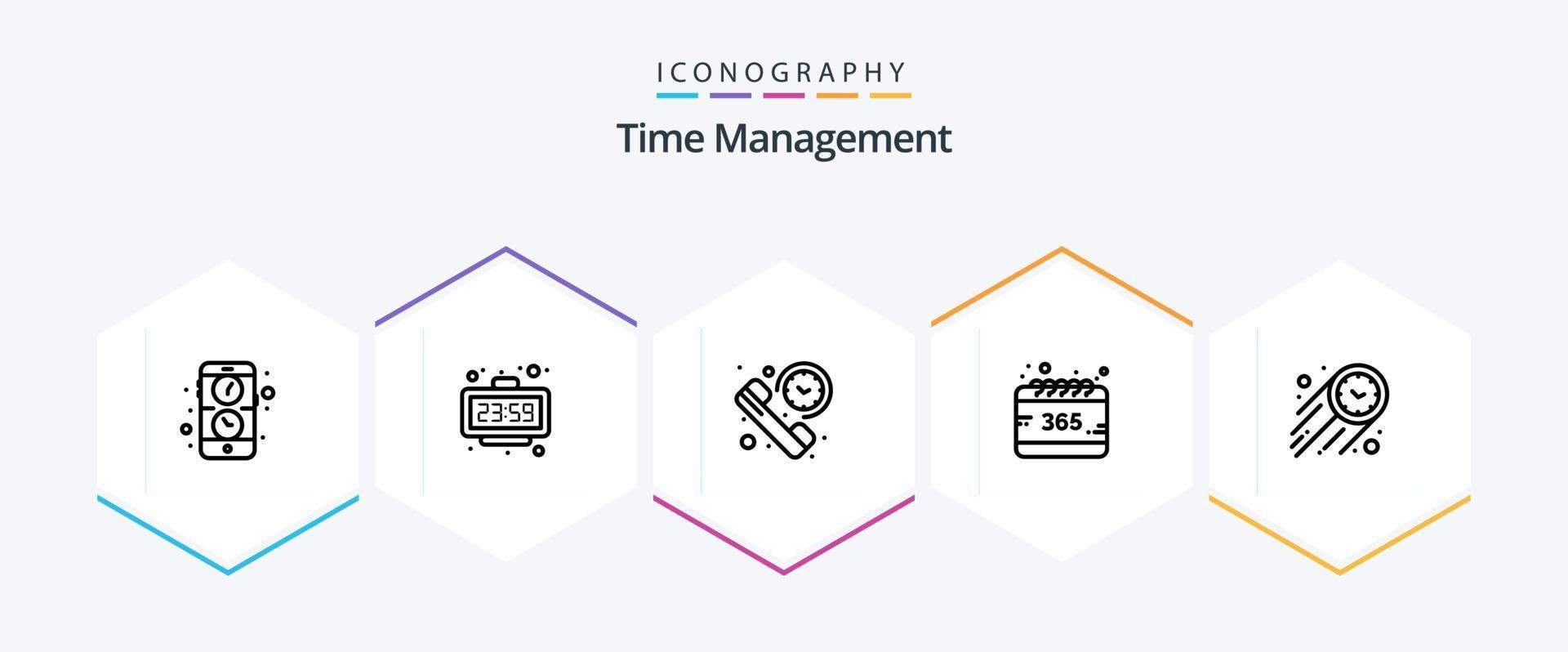 Time Management 25 Line icon pack including year. calendar. watch. all. summary vector