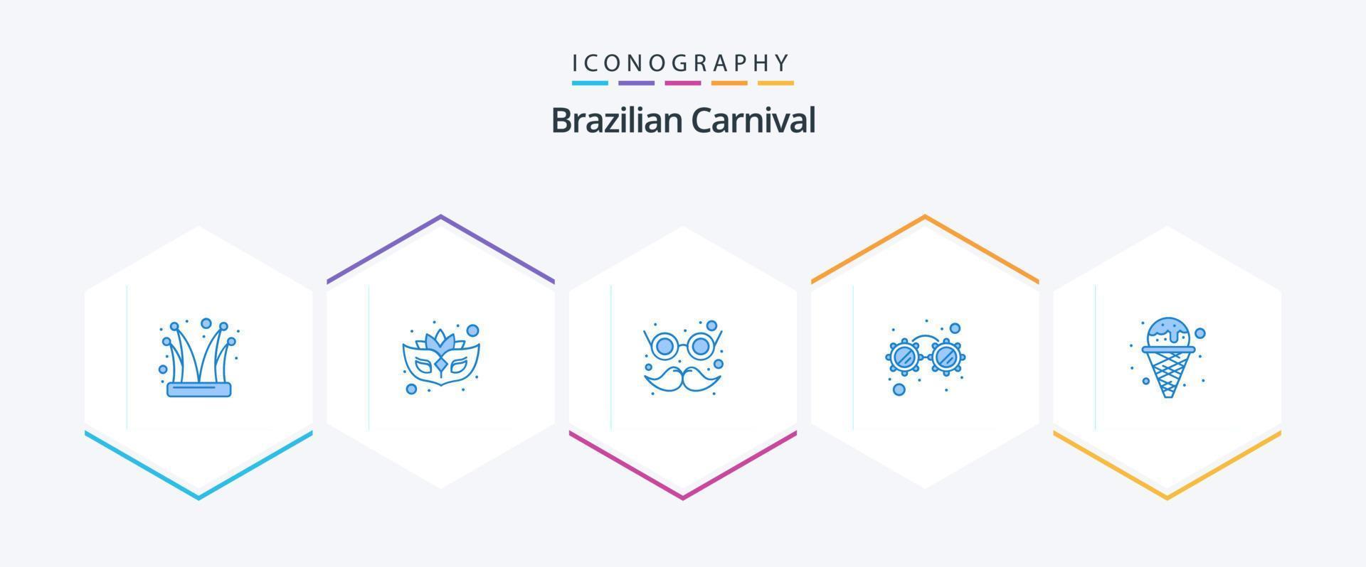 Brazilian Carnival 25 Blue icon pack including ice cream. cream. glasses. party. fancy glasses vector