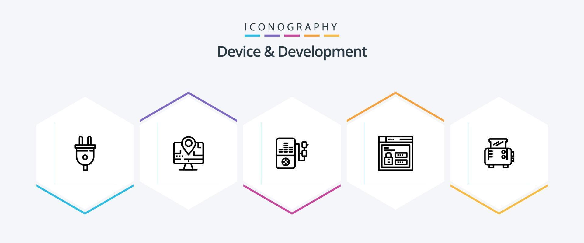 Device And Development 25 Line icon pack including toaster. toast. music. code. web vector