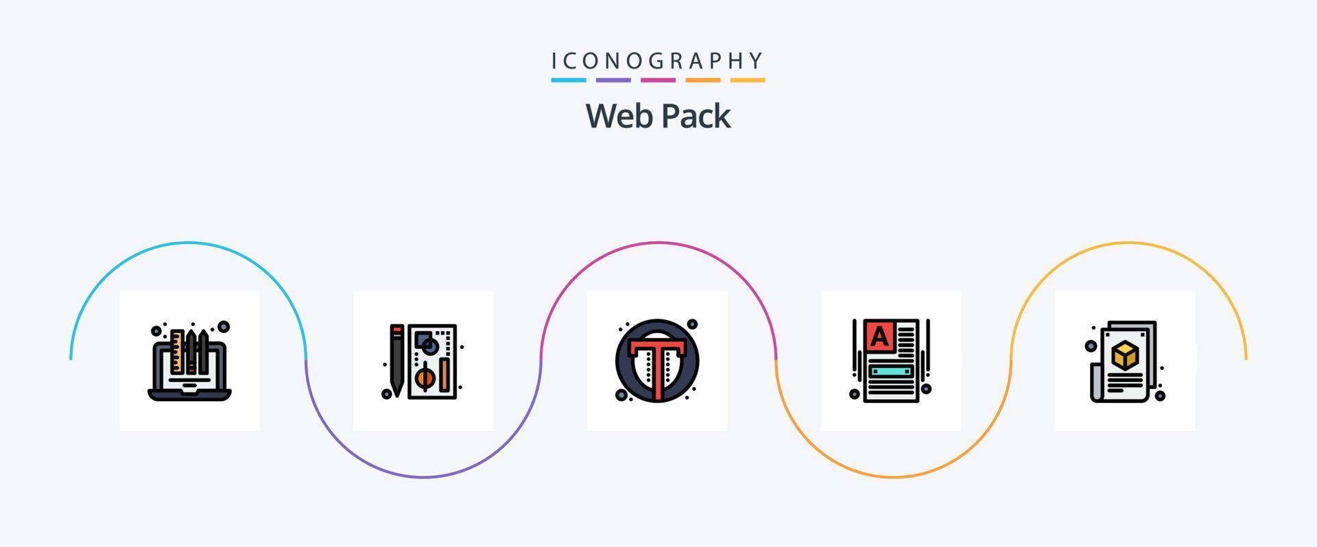 Web Pack Line Filled Flat 5 Icon Pack Including web. make a website. page. web. text vector