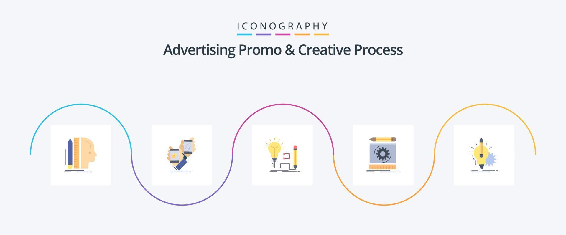 Advertising Promo And Creative Process Flat 5 Icon Pack Including engineering. placement. lightbulb. key vector