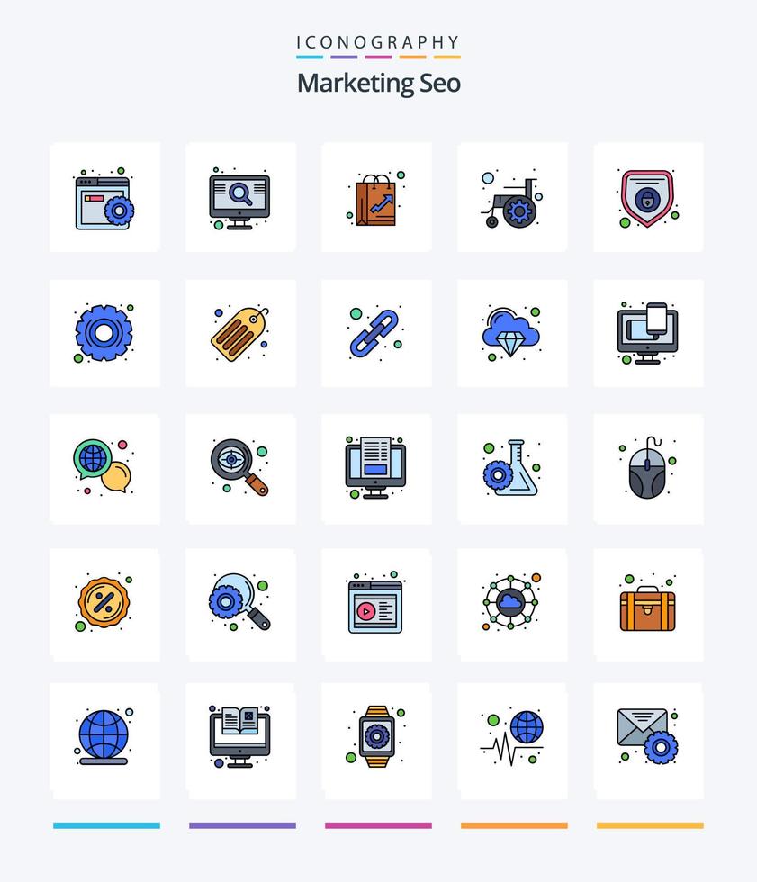 Creative Marketing Seo 25 Line FIlled icon pack  Such As disability. cogwheel. bag. approachability. like vector