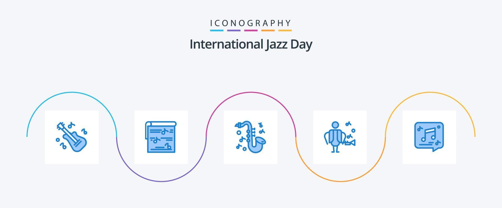 paquete de iconos azul 5 del día internacional del jazz que incluye música. mensaje. instrumento. charlar. música vector