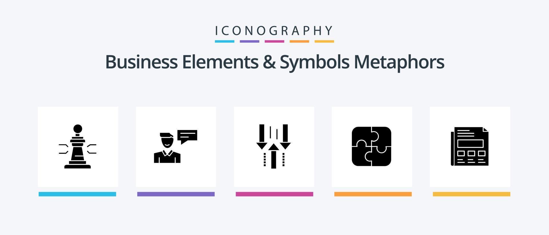 Business Elements And Symbols Metaphors Glyph 5 Icon Pack Including strategy. puzzle. man. download. up. Creative Icons Design vector