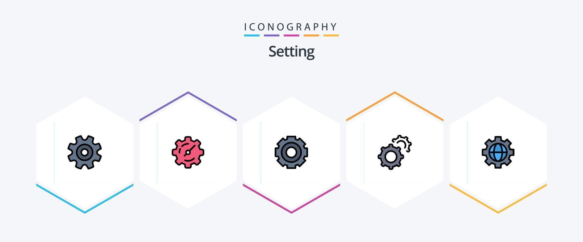 Setting 25 FilledLine icon pack including globe. gear. general. setting. gear vector