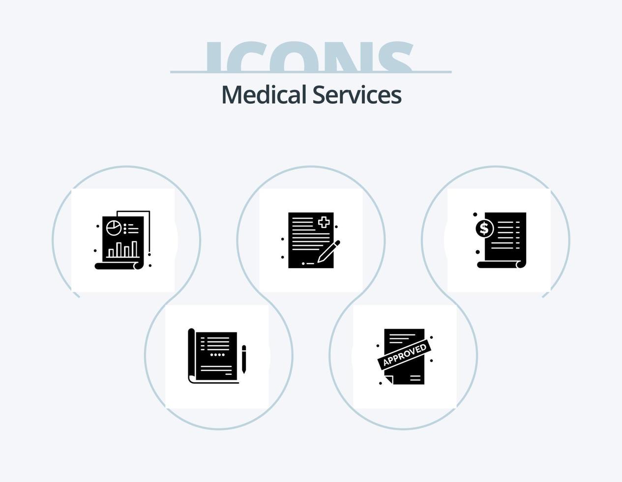 paquete de iconos de glifos de servicios médicos 5 diseño de iconos. médico. documento. bar. historia. archivo vector