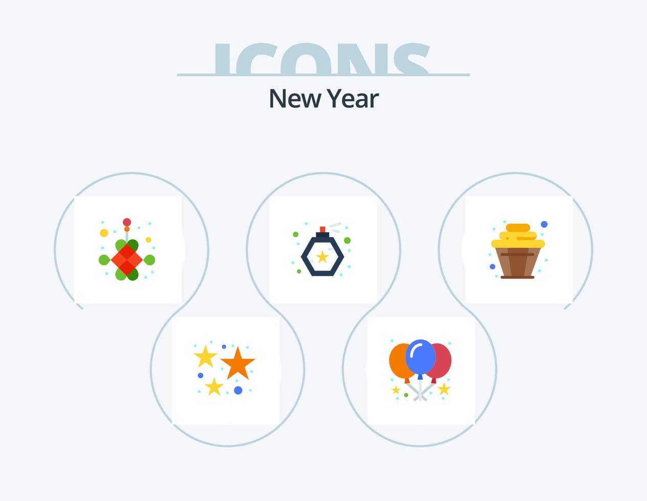 paquete de iconos planos de año nuevo 5 diseño de iconos. dulce. pastel. chino. rociar. botella vector