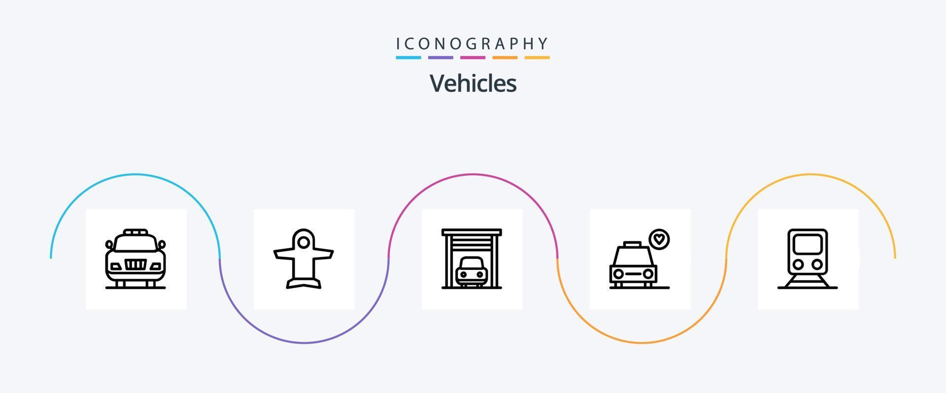 Vehicles Line 5 Icon Pack Including travel. train. garage. railway. heart vector