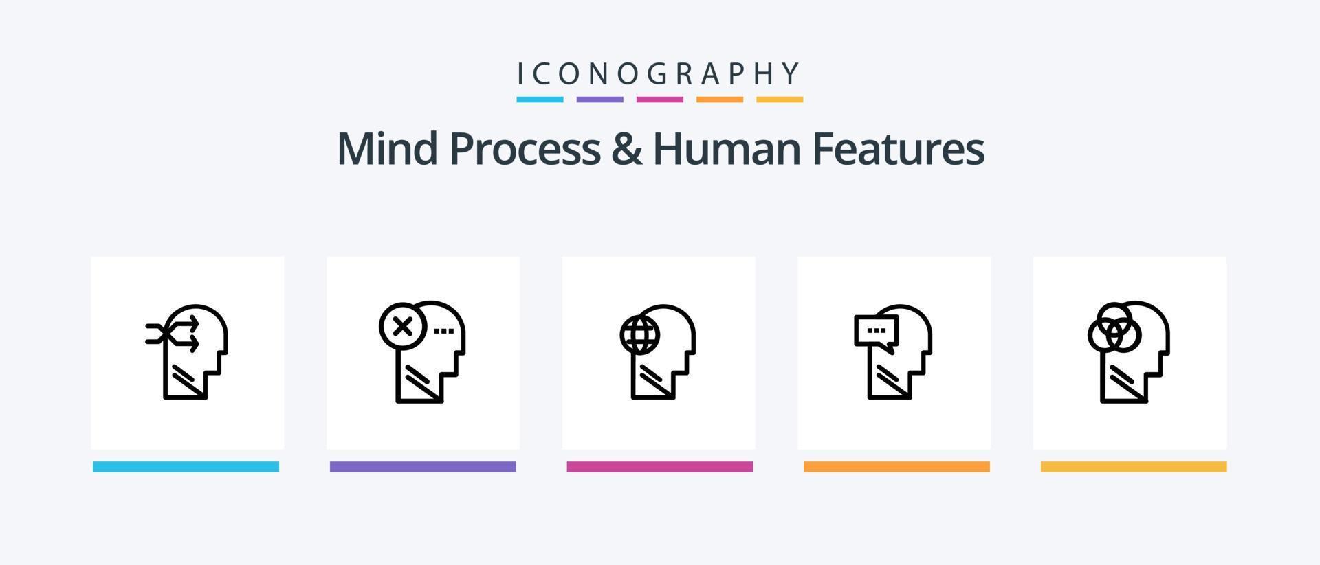 paquete de iconos de la línea 5 de proceso mental y características humanas, incluida la cabeza. personaje cabeza. personalidad. mente. diseño de iconos creativos vector