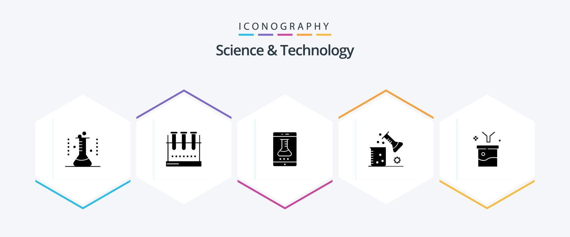 Science And Technology 25 Glyph icon pack including data filtering. big data and science concept. smart lab. scientific research. science lab vector