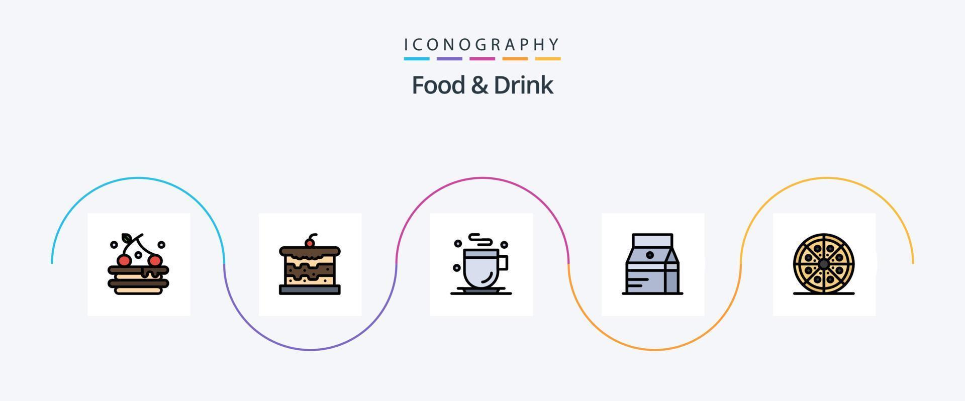 Food And Drink Line Filled Flat 5 Icon Pack Including milk. food. drink. vector