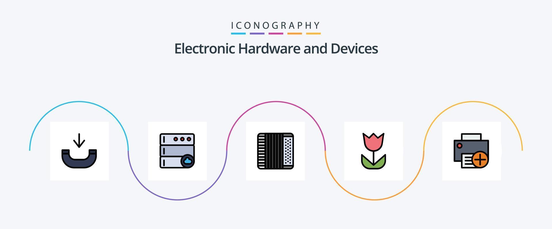 paquete de iconos de 5 planos llenos de línea de dispositivos que incluye gadget. ordenadores. instrumento. agregar. macro vector