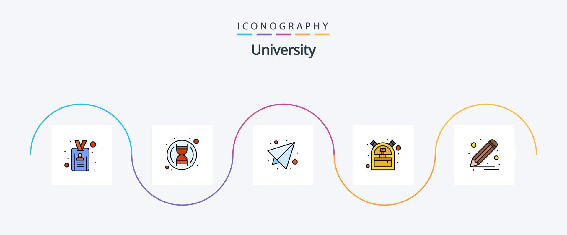University Line Filled Flat 5 Icon Pack Including edit. backpack. send. student. bag vector