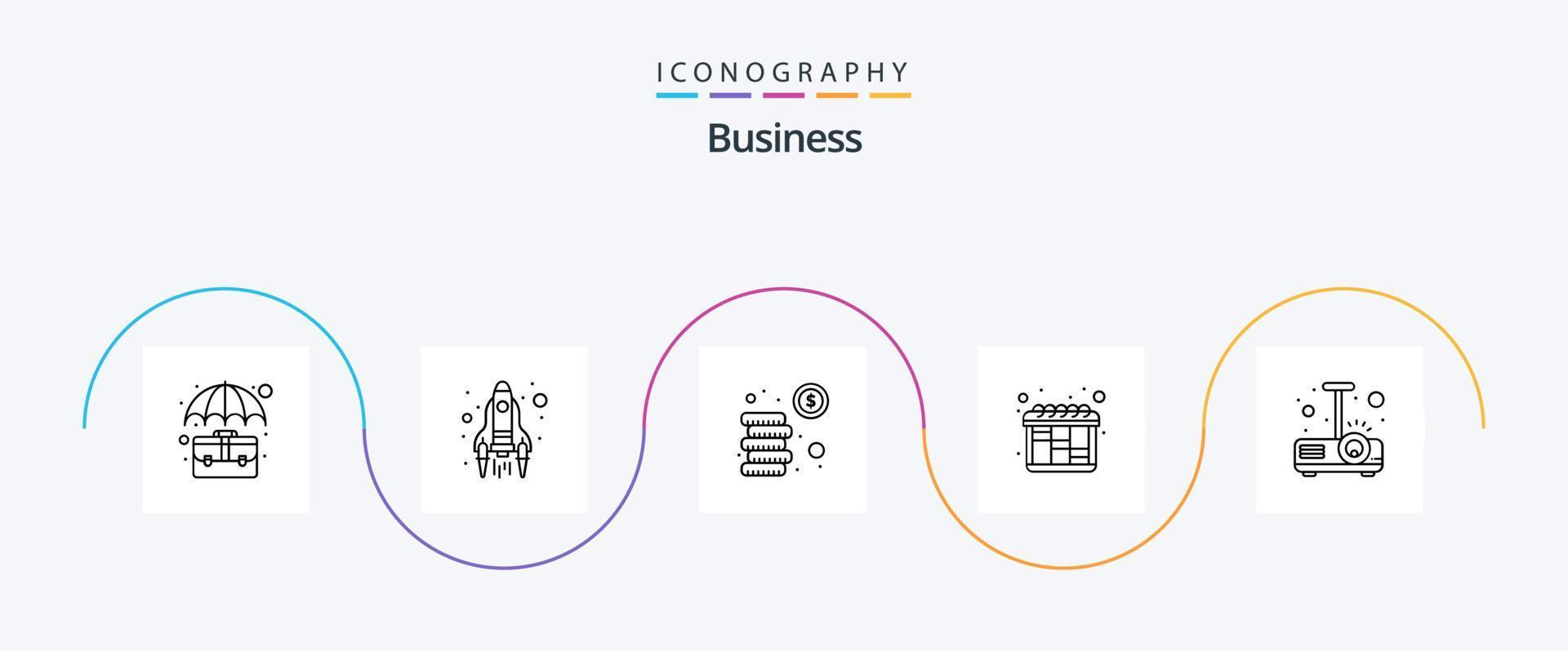 paquete de iconos de línea de negocio 5 que incluye presentación. flujo de trabajo. lanzamiento. planificación. inversión vector