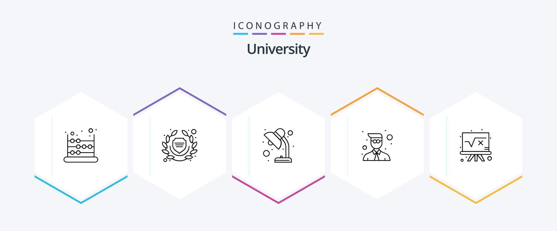 paquete de iconos universitarios de 25 líneas que incluye tablero. lámpara. alumno. bachiller vector