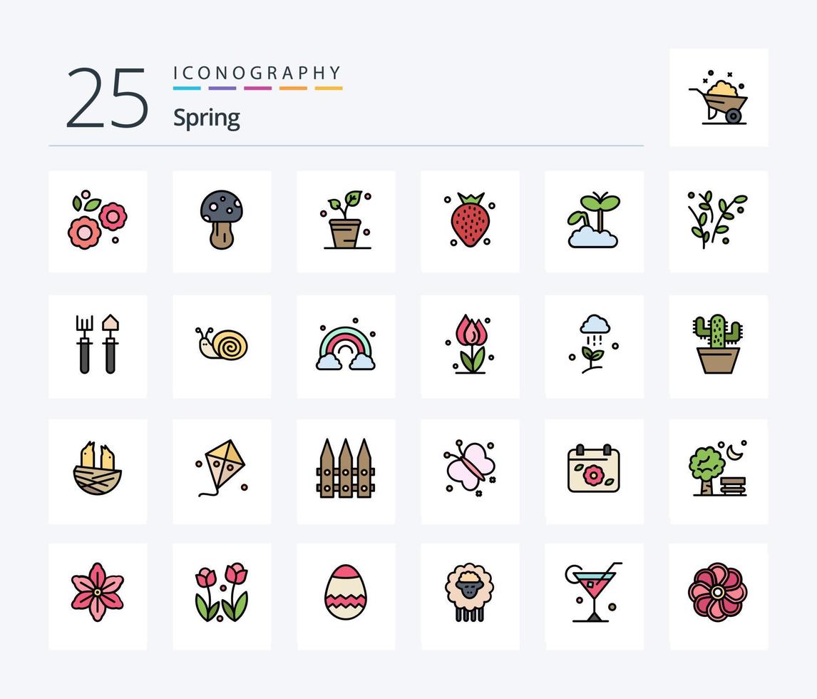 Spring 25 Line Filled icon pack including increase. berry. leaf. fruit. strawberry vector