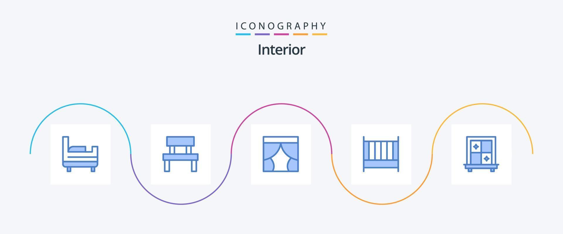 paquete interior de 5 iconos azules que incluye ventana. interior. interior. muebles. cama vector