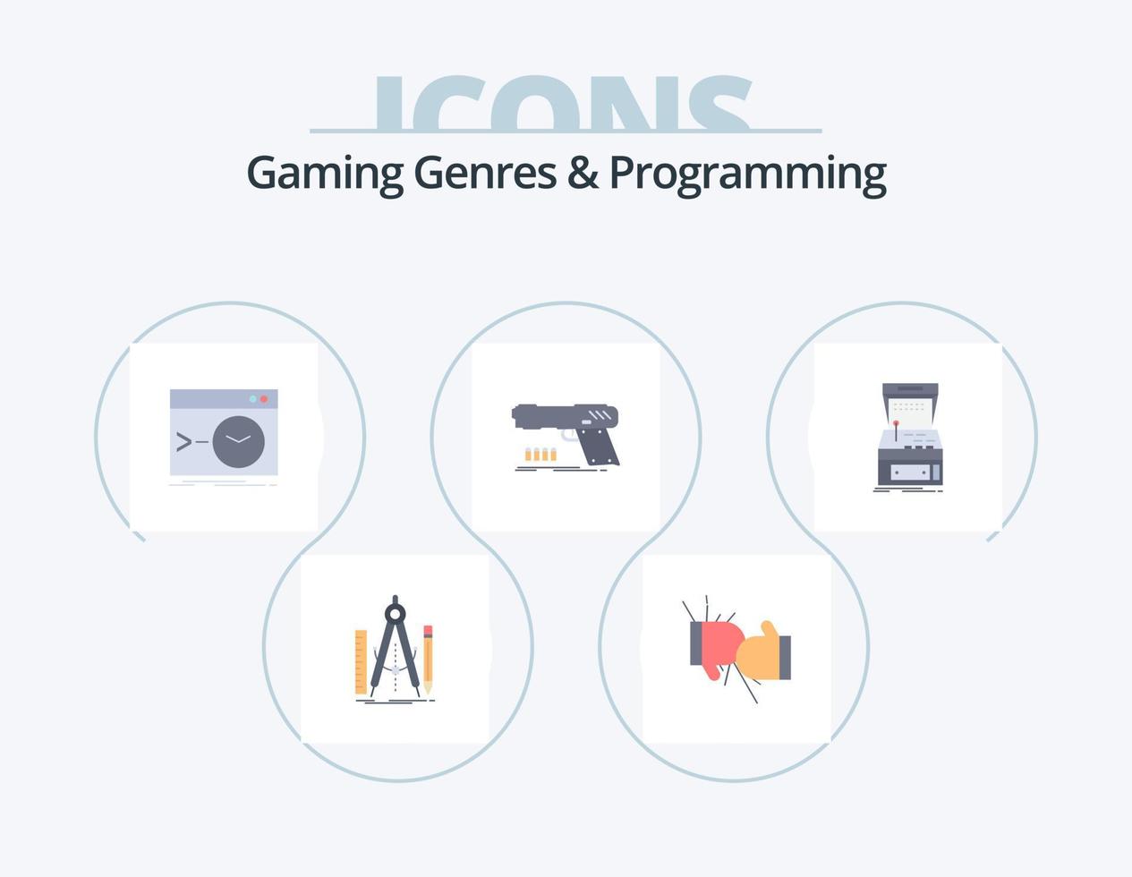 Géneros de juegos y programación Flat Icon Pack 5 Icon Design. pistola. pistola. luchar. Terminal. raíz vector