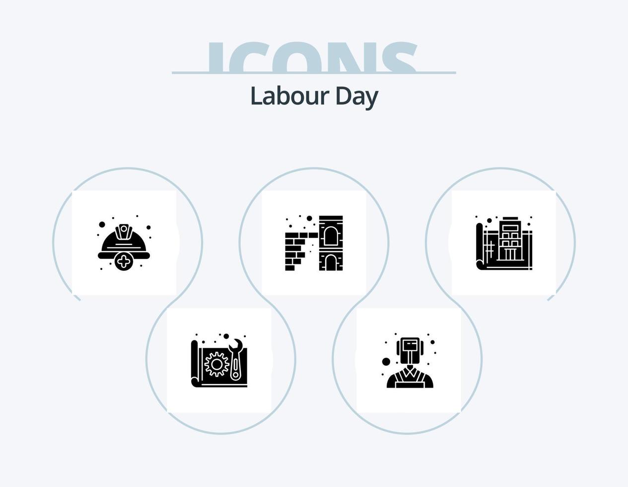 Labour Day Glyph Icon Pack 5 Icon Design. blue print. firewall. add. brick. labour vector