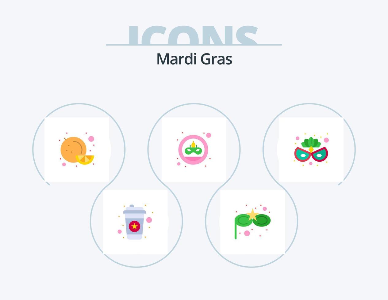 mardi gras flat icon pack 5 diseño de iconos. . traje. fruta. máscara de carnaval doblón vector