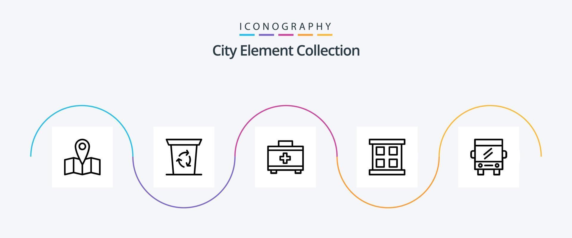 City Element Collection Line 5 Icon Pack Including bus . window case. window . vector