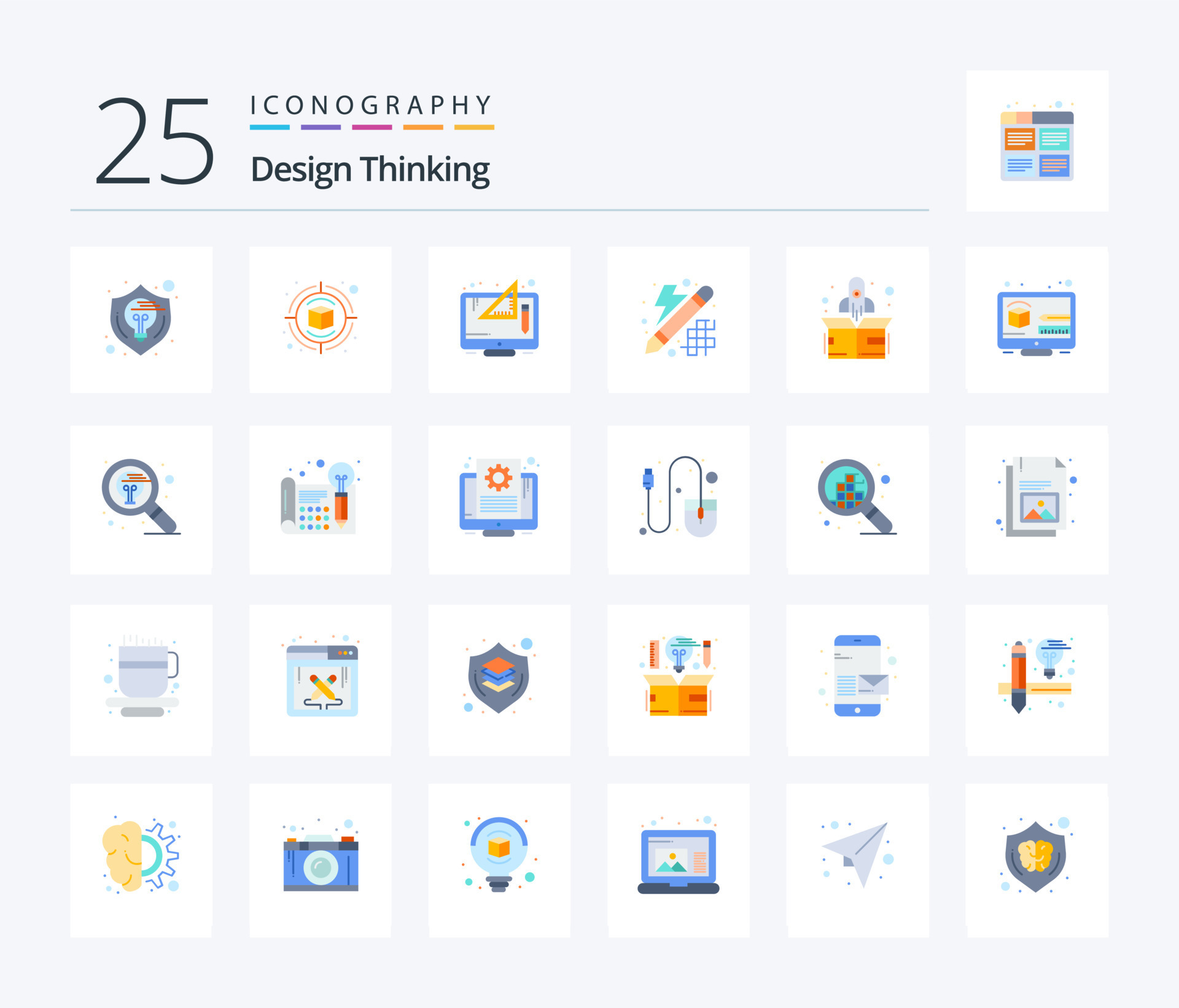 Design Thinking 25 Flat Color icon pack including thinking. design ...
