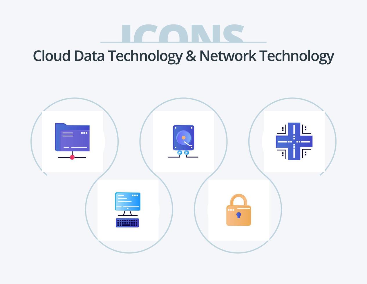 Cloud Data Technology And Network Technology Flat Icon Pack 5 Icon Design. database. play. folder . computing. music vector