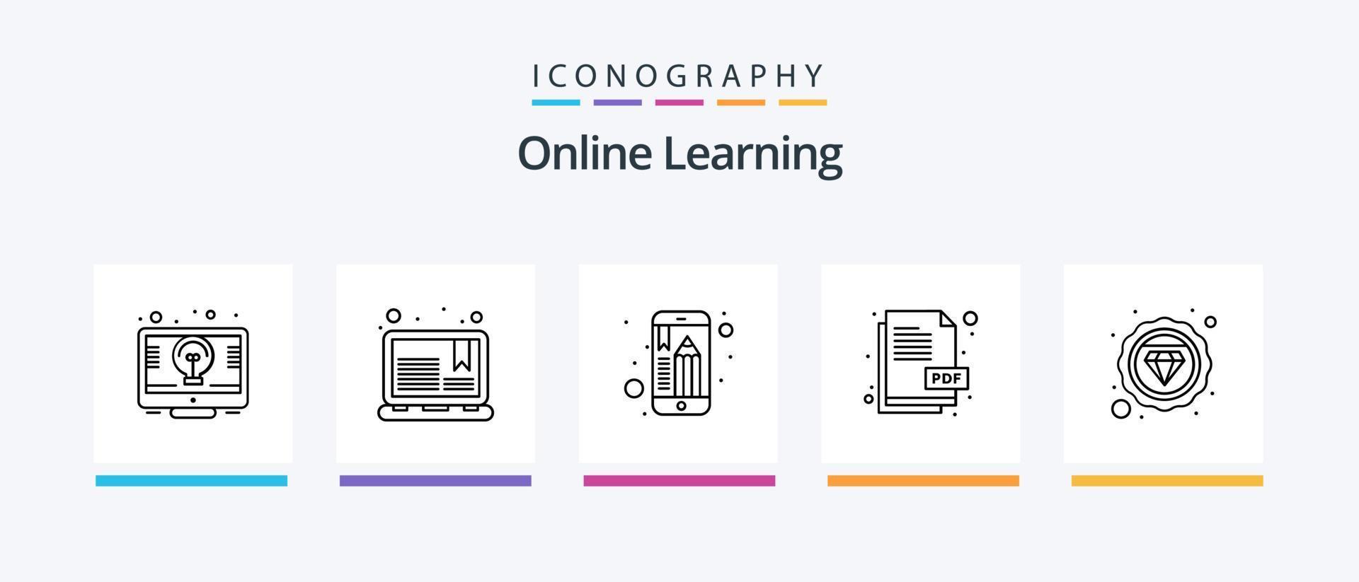 Online Learning Line 5 Icon Pack Including book. idea. book. elearning. screen. Creative Icons Design vector