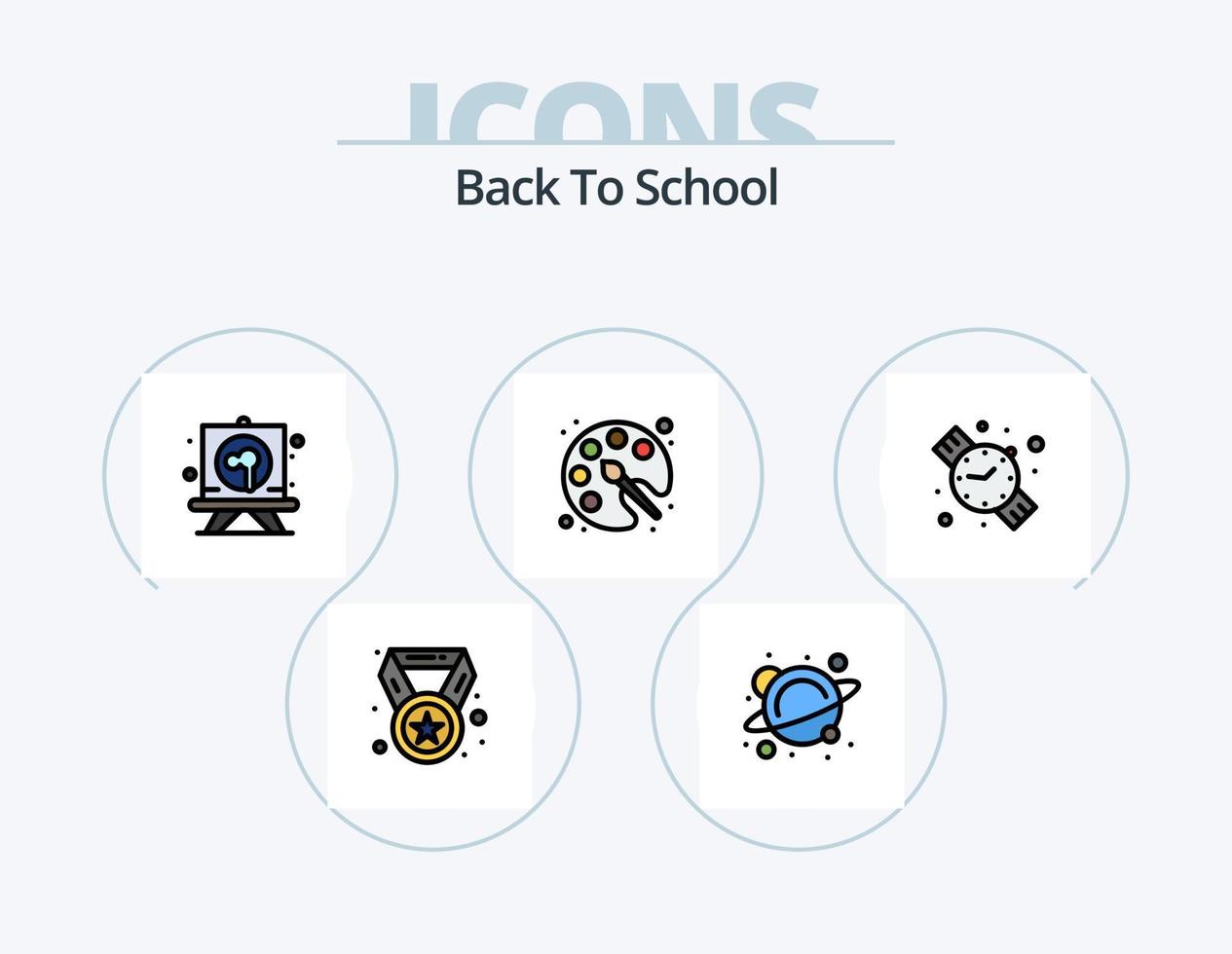 Back To School Line Filled Icon Pack 5 Icon Design. presentation. chart. science. board. picture vector