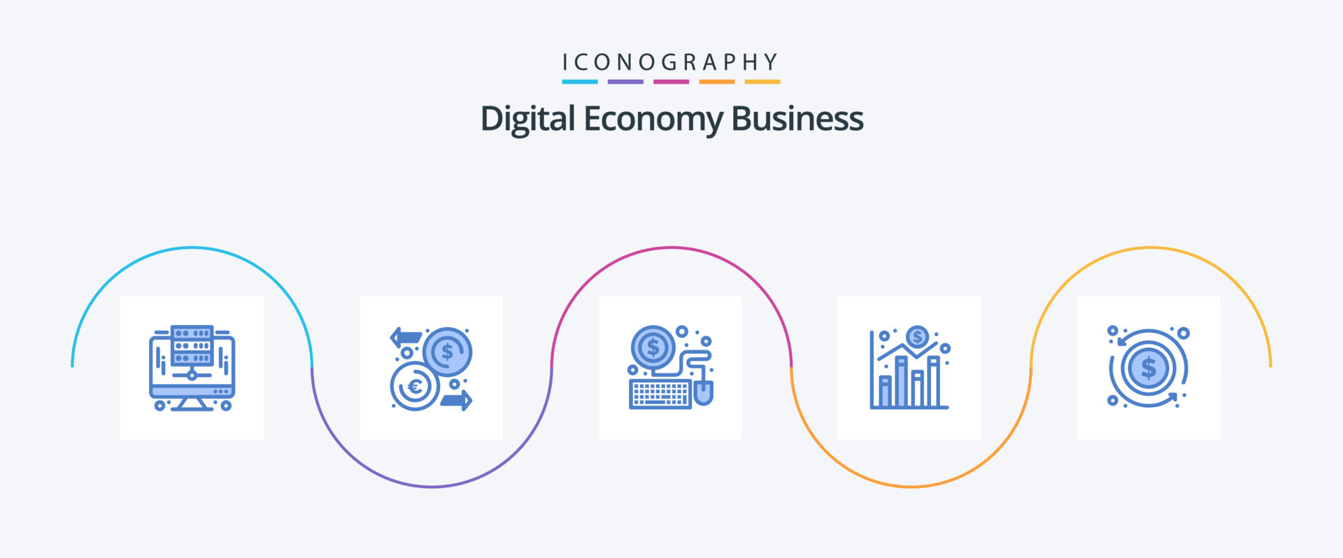 Digital Economy Business Blue 5 Icon Pack Including exchange. arrow