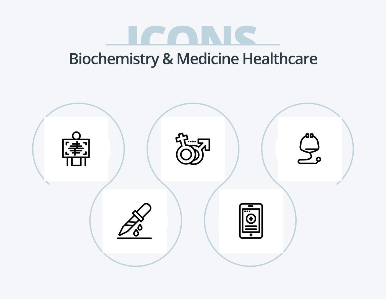 bioquímica y medicina cuidado de la salud línea icono paquete 5 diseño de iconos. droga. bolsa de salud bolsa. cuidado vector