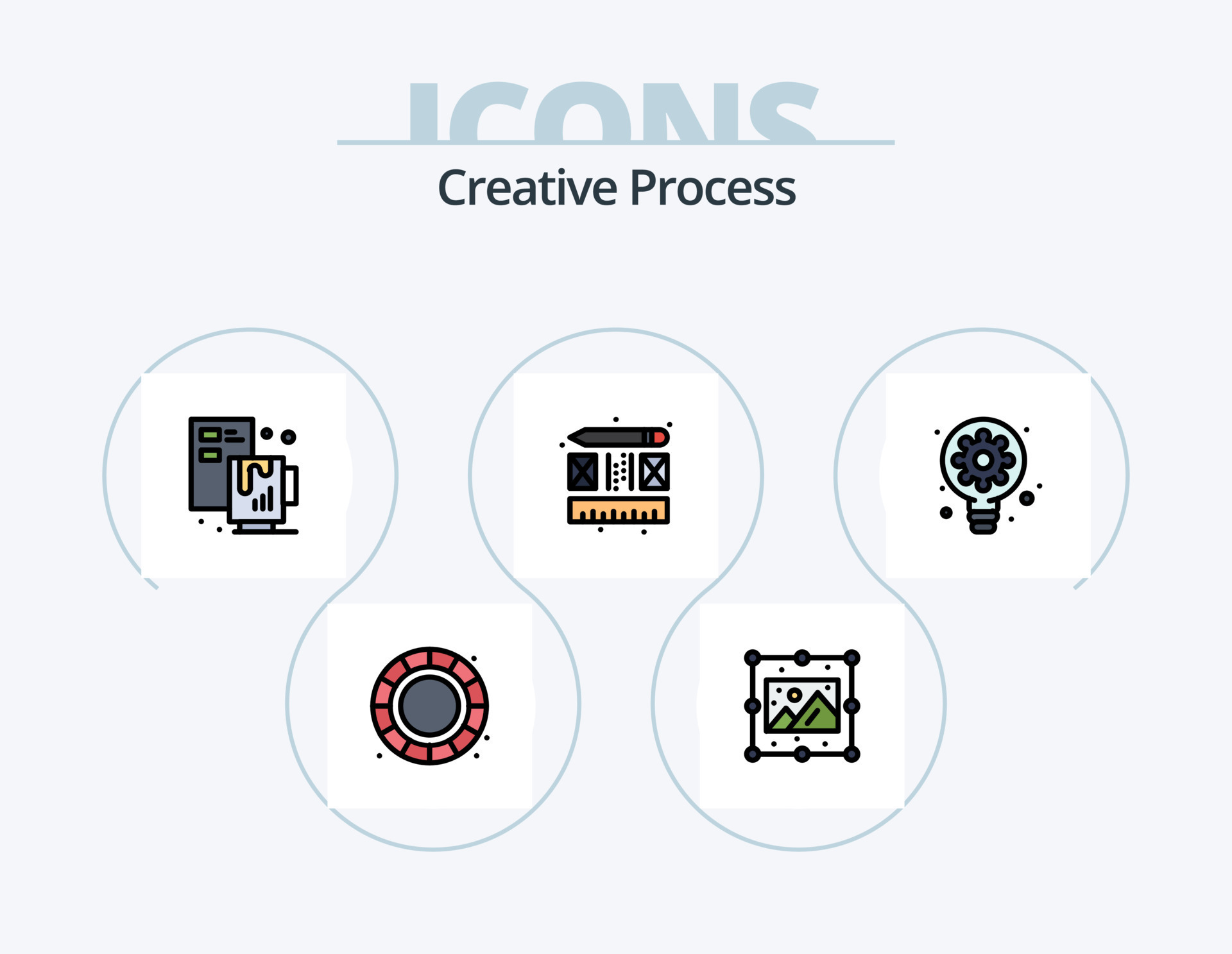 Creative Process Line Filled Icon Pack 5 Icon Design. preview. creative ...