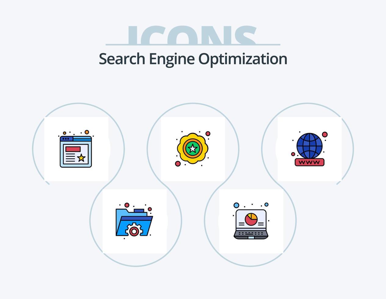 Seo Line Filled Icon Pack 5 Icon Design. network. file. graph. warning. security vector