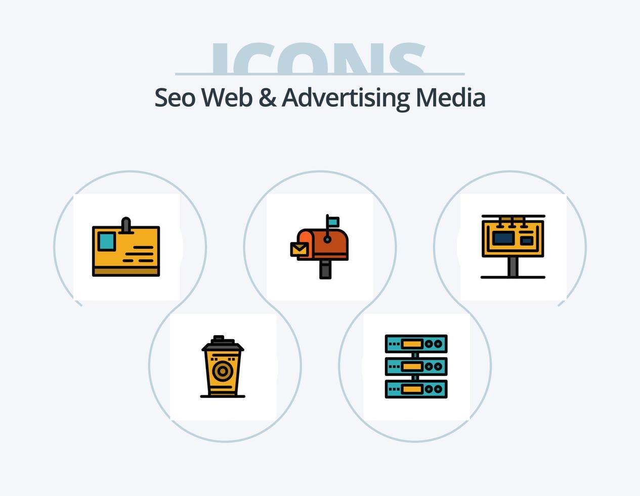 Seo web y línea de medios publicitarios llenos de iconos paquete 5 diseño de iconos. radio. señal. gráfico móvil. dispositivo. titular vector