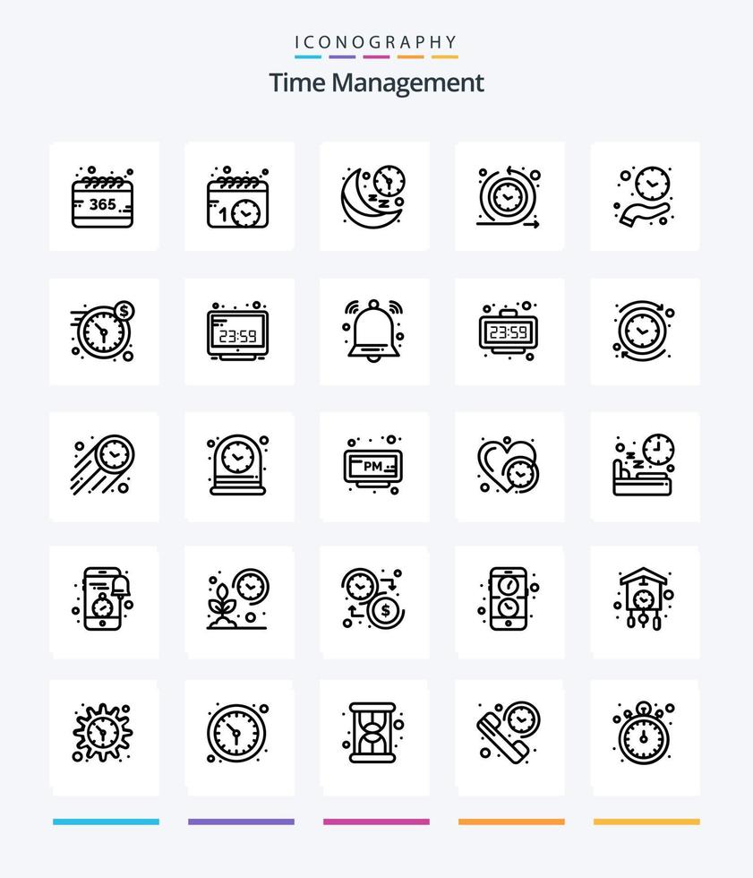 Creative Time Management 25 OutLine icon pack  Such As clock. routine. clock. regular. time vector