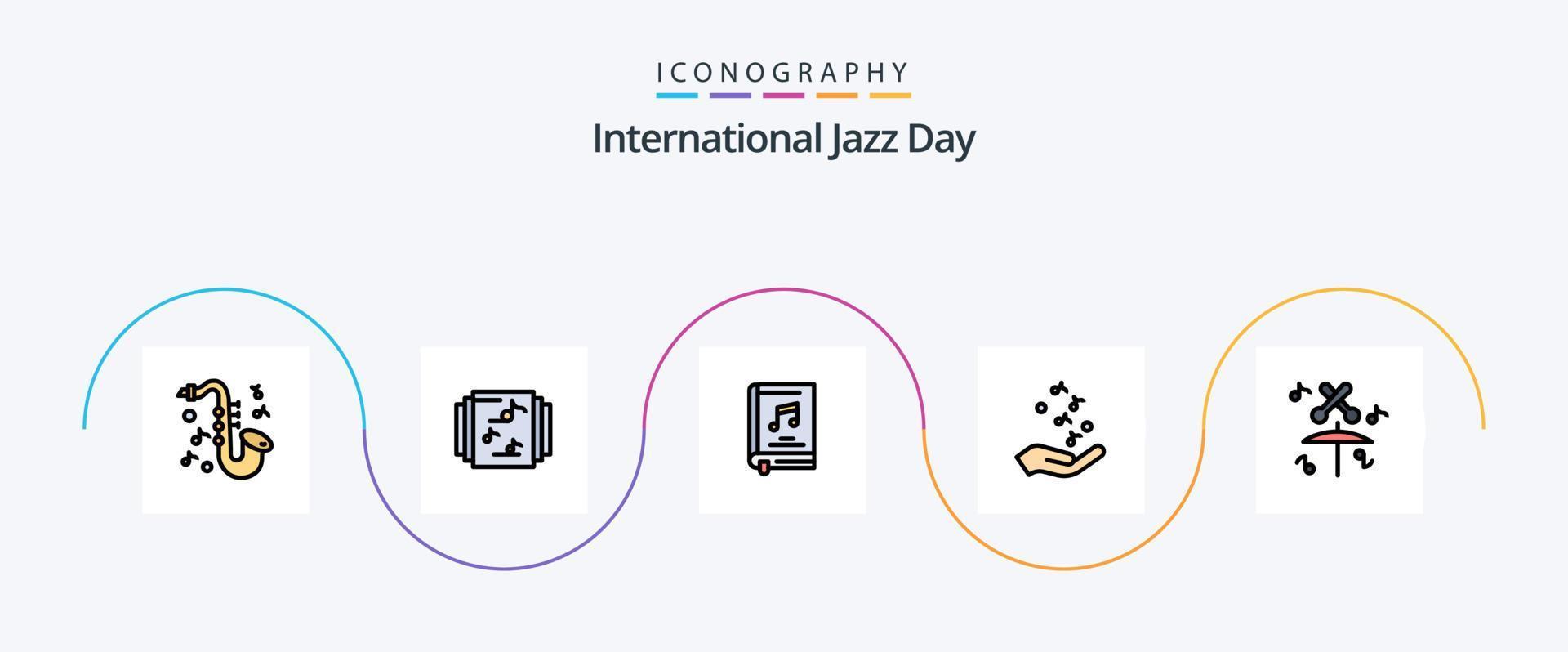 paquete de iconos de 5 planos llenos de línea del día internacional del jazz que incluye música. rock and roll. multimedia. roca. mano vector