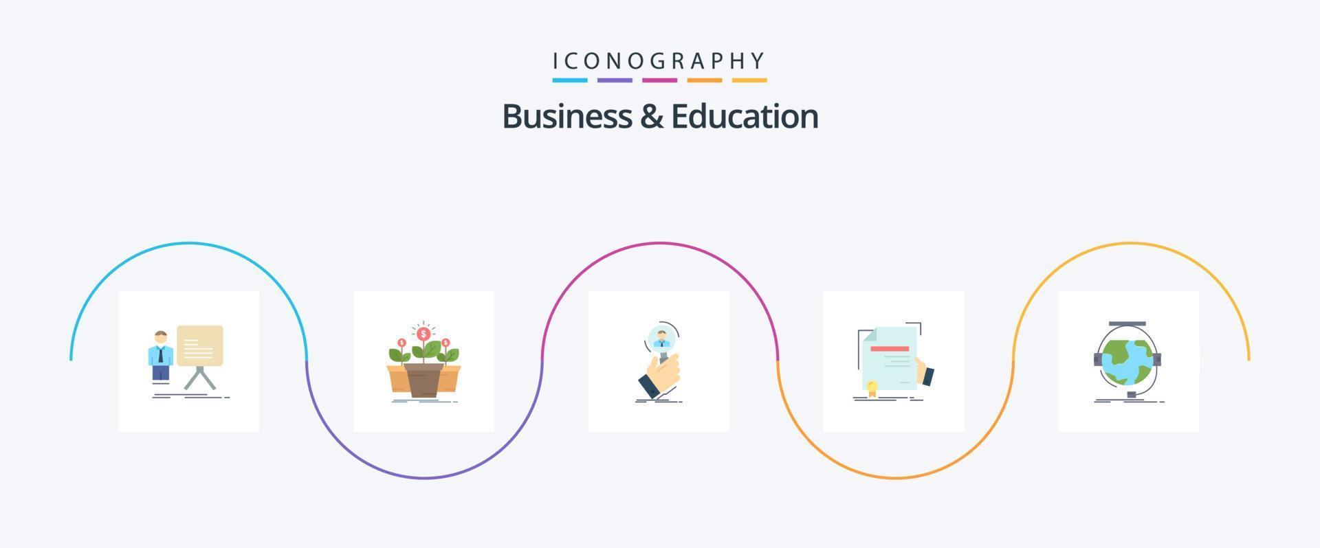 Business And Education Flat 5 Icon Pack Including education. certificate. pot. people. find vector