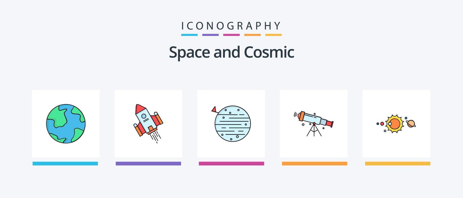la línea espacial llenó el paquete de 5 íconos, incluido el astronauta. astronauta. espacio. descubrimiento. mundo. diseño de iconos creativos vector