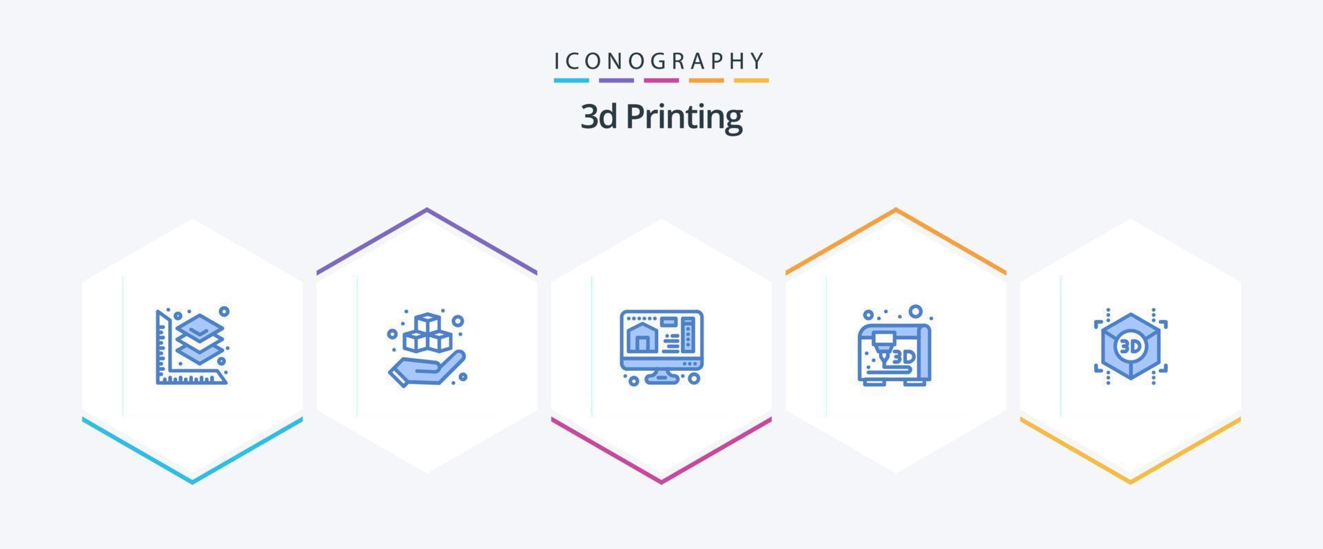 3d Printing 25 Blue icon pack including shape. cube. computer. 3d. modeling vector