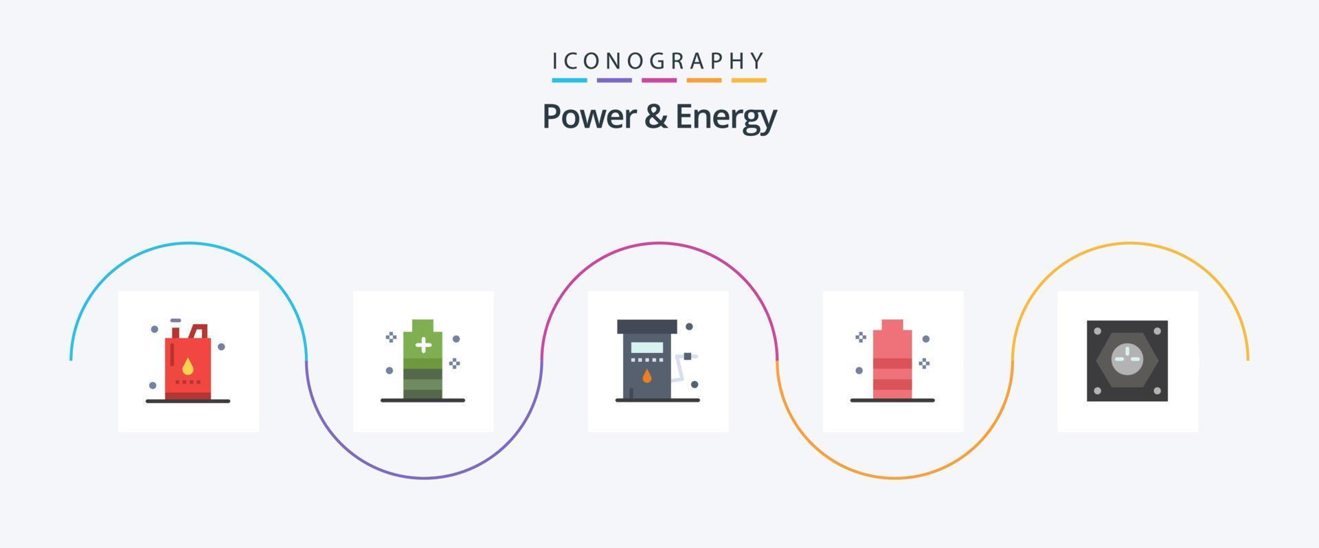 paquete de iconos de 5 planos de energía y energía que incluye energía. batería. fuerza. estación. gasolina vector