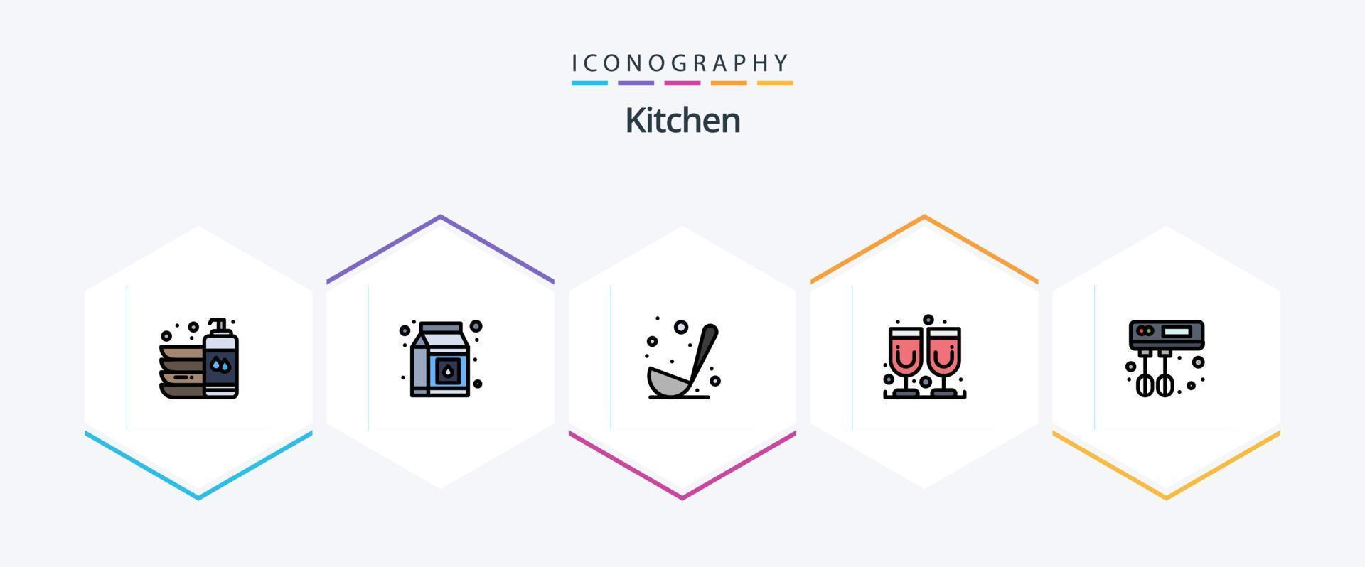 Kitchen 25 FilledLine icon pack including mixer. cook. cooking. juice glass. glass vector