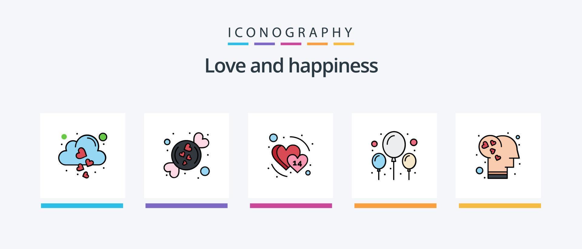 la línea de amor llenó el paquete de 5 íconos, incluido febrero. corazón. tener una cita. frasco. galletas. diseño de iconos creativos vector