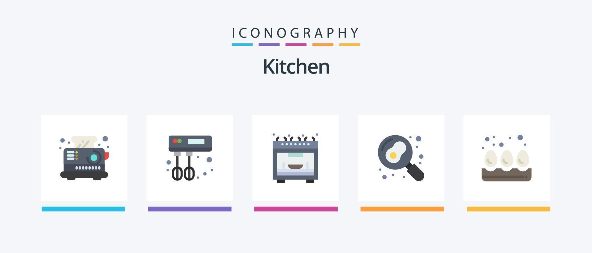 Kitchen Flat 5 Icon Pack Including . egg. microwave. breakfast. pan. Creative Icons Design vector