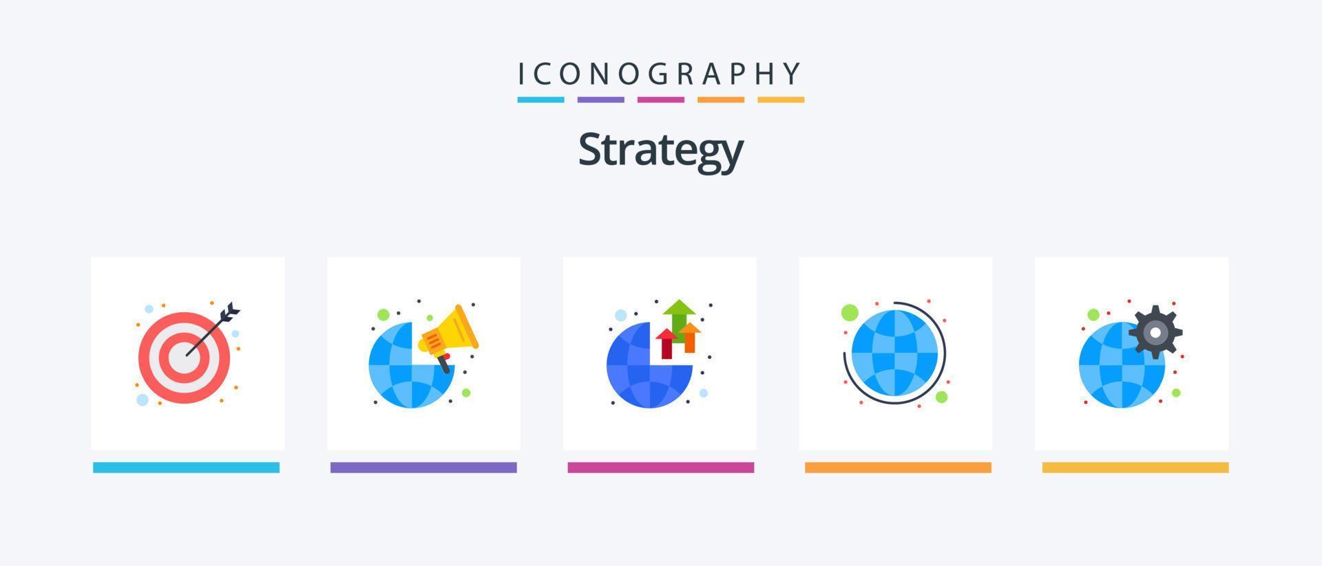 Paquete de iconos de estrategia plana 5 que incluye global. estrategia. global. plan. global. diseño de iconos creativos vector