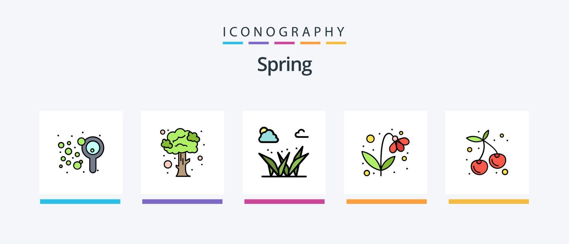 Spring Line Filled 5 Icon Pack Including honey bee. bee. catkins. tree. bench. Creative Icons Design vector