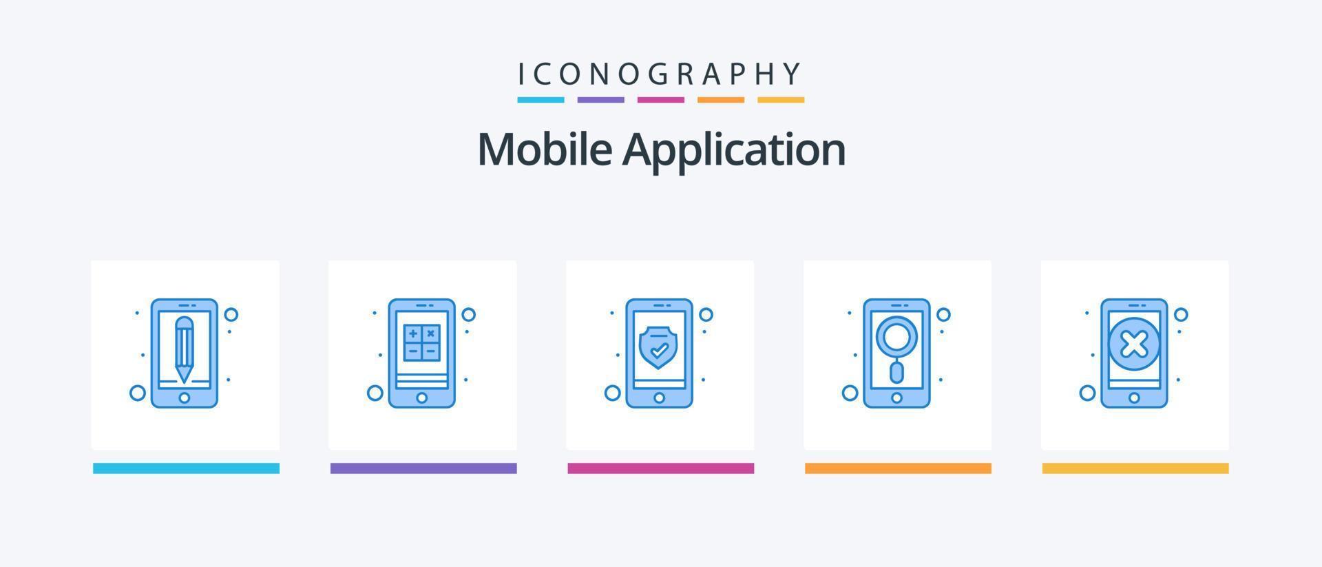 paquete de iconos azul 5 de aplicaciones móviles que incluye cruz. solicitud. datos. buscar. aplicación diseño de iconos creativos vector
