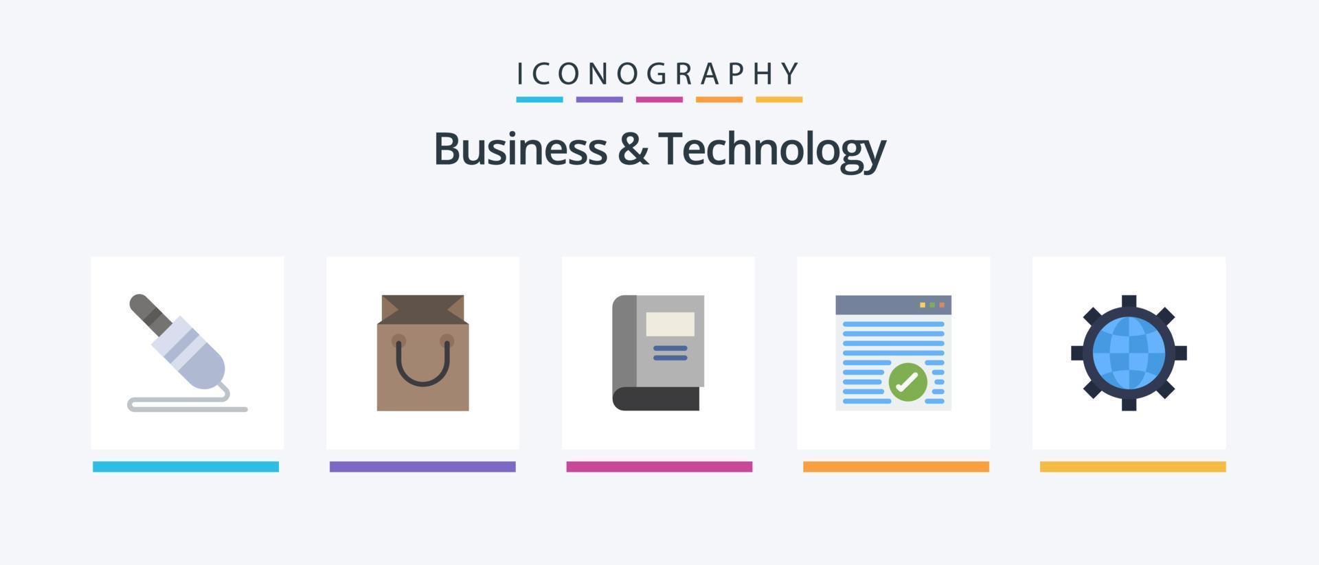 Paquete de 5 iconos planos de negocios y tecnología que incluye configuración. Página web. libro. en línea. navegador. diseño de iconos creativos vector