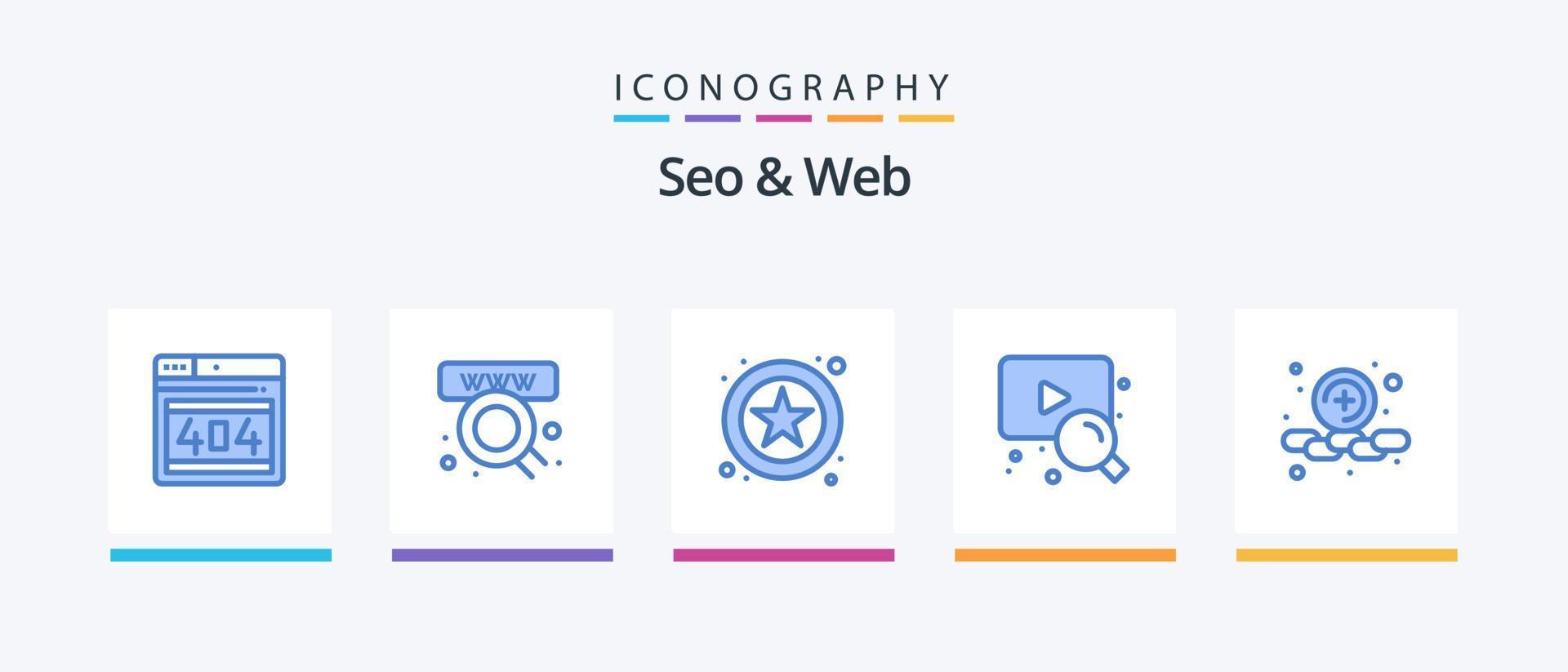 paquete de iconos seo y web blue 5 que incluye . más. en línea. agregar. video. diseño de iconos creativos vector