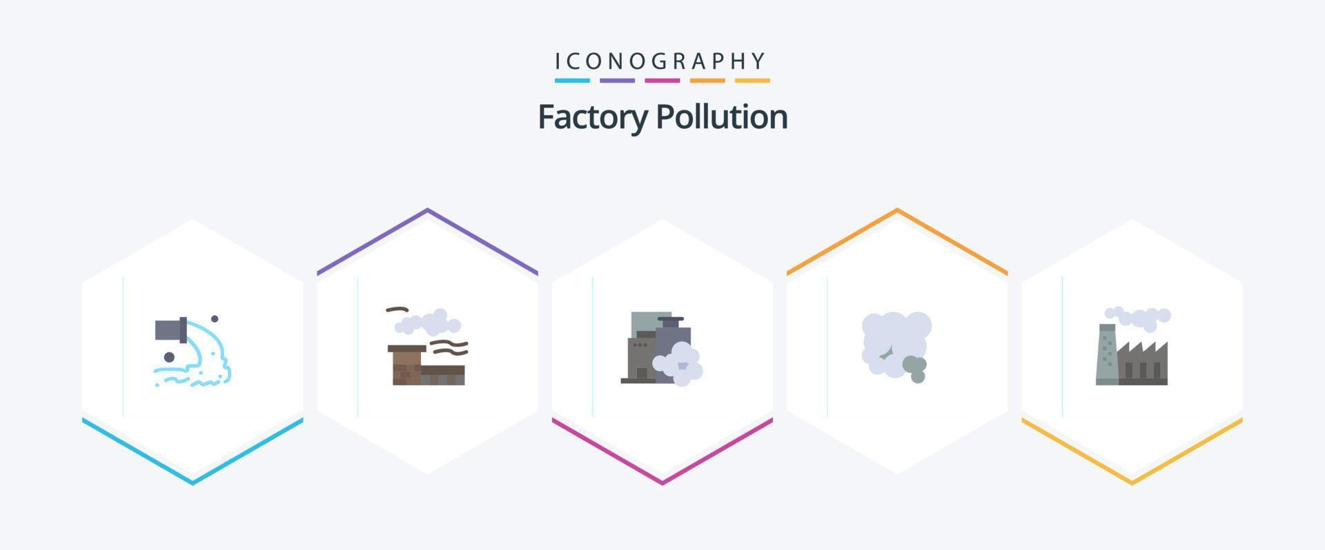 Factory Pollution 25 Flat icon pack including pollution. pm pollution. factory. environment. air vector