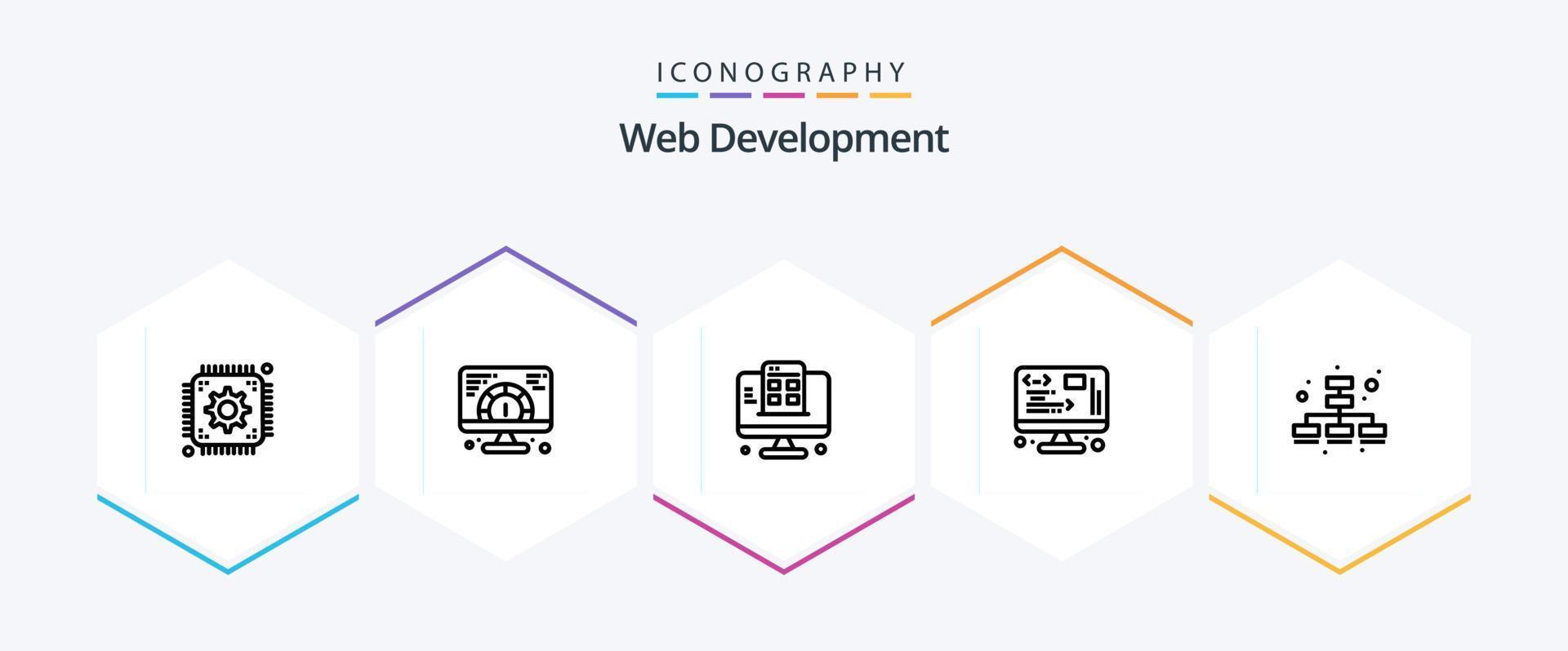 Web Development 25 Line icon pack including marketing. web. development. management. data vector